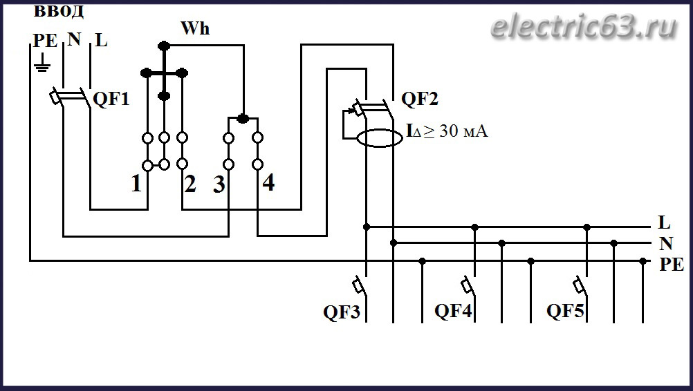 Распространенные схемы включения однофазных и трехфазных электросчетчиков